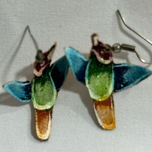 Handmade leather hummingbird earrings